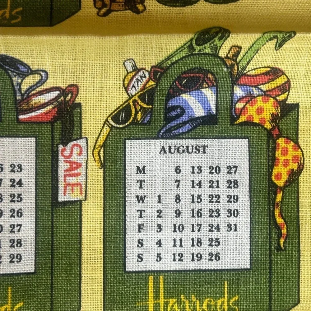 Harrods 100% Linen Calendar Tea Towel 2001 NWT